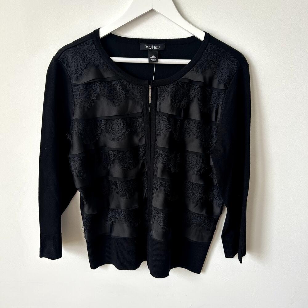 White House Black Market Cardigan Size XL NWT Black Lace Sweater Dressy Elegant